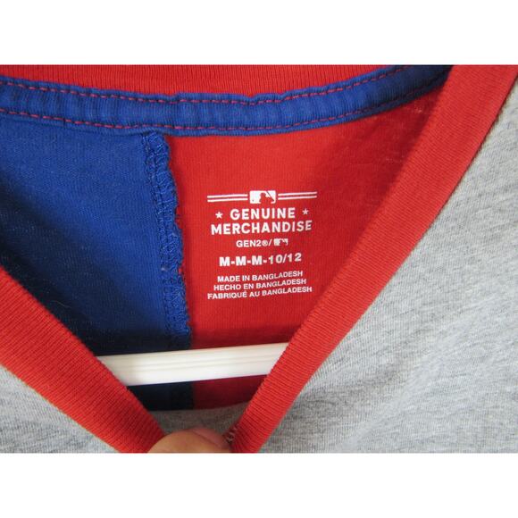 Chicago Cubs Youth No Cap Ringer T-Shirt Genuine Merchandise Medium Grey - Picture 3 of 5